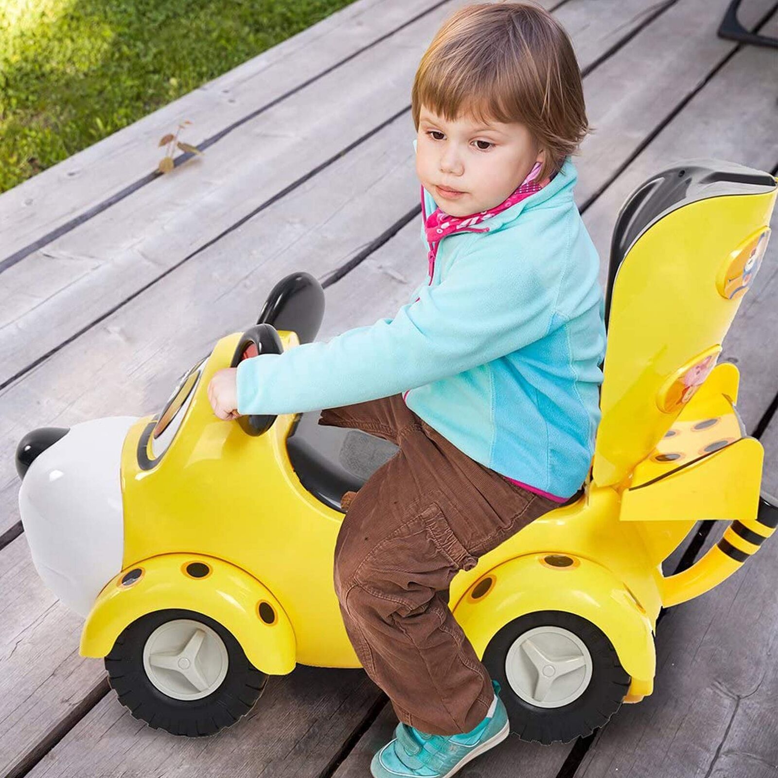 (Out of Stock) Cute Ride On Car for Toddlers to Enjoy Pushing and Riding Fun, with Backrest, Yellow - Bosonshop