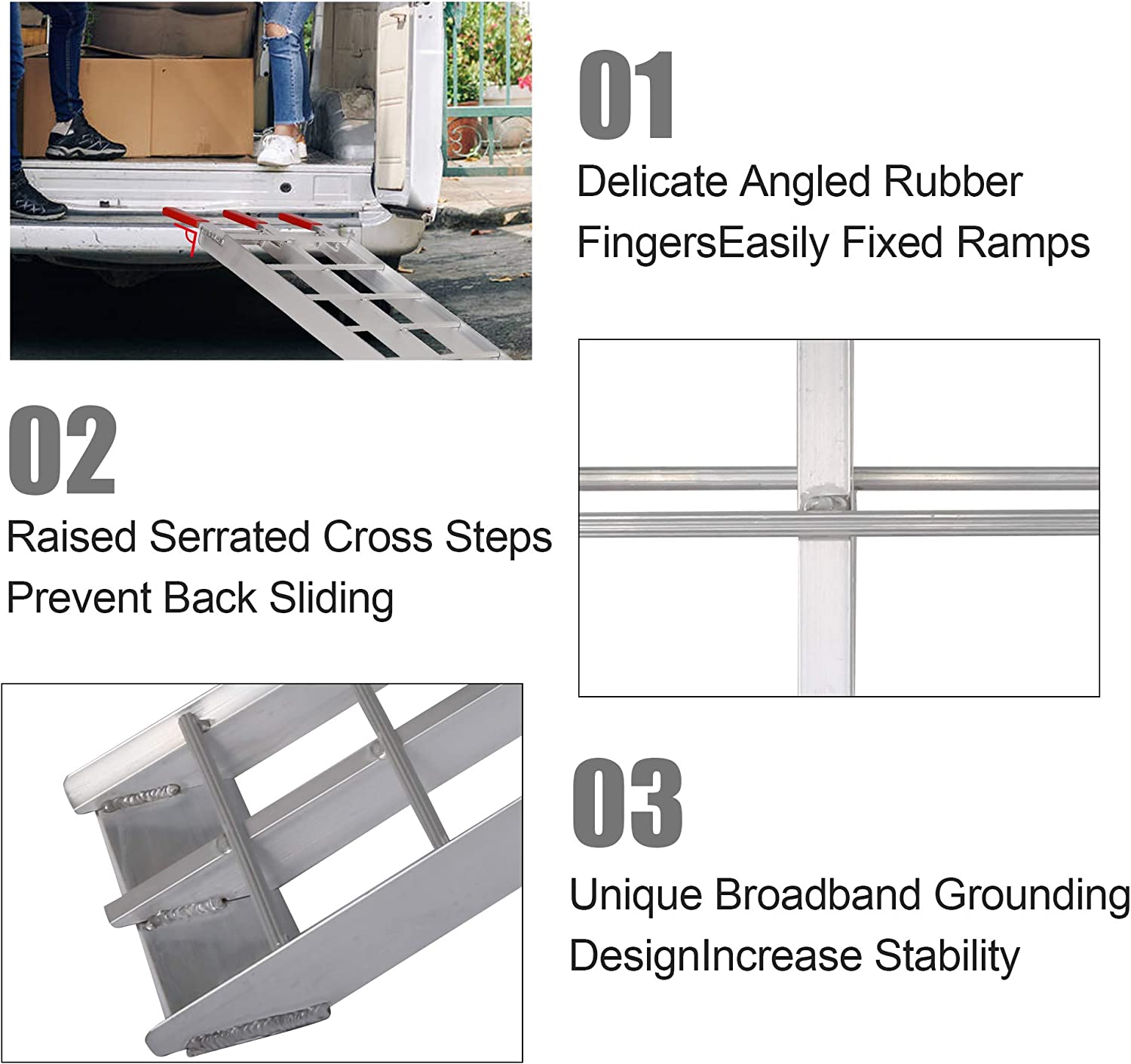 2Pcs 7.5' Loading Ramp Folding Aluminum ATV Ramps fit for Lawnmower Truck Motorcycle, 1500 lb Capacity