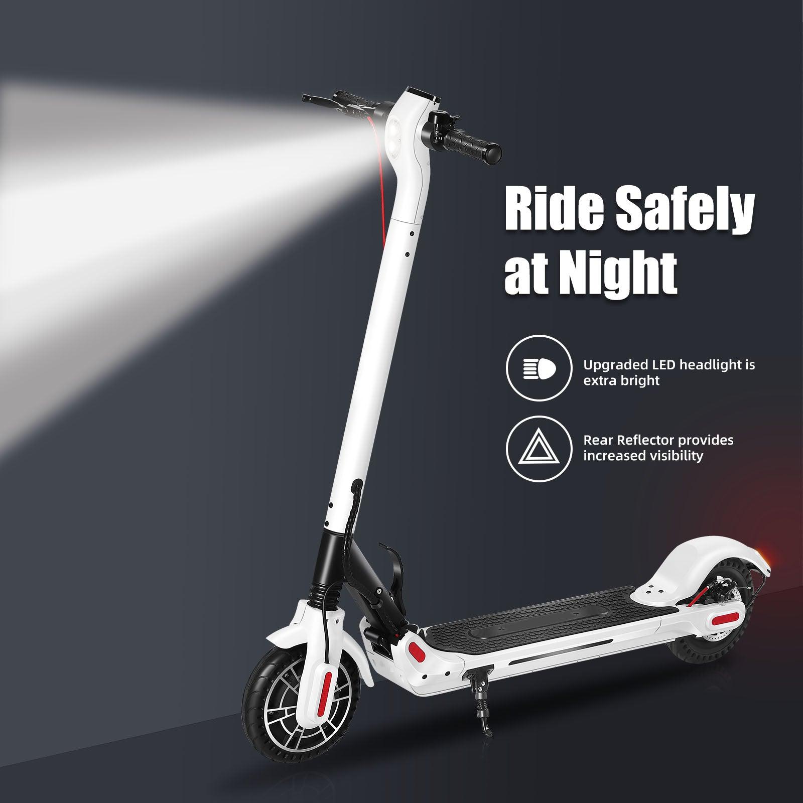 Foldable Commuting Electric Scooter for Adults,  with LED Display, 19 MPH, 350W Motor, Double Headlight and Support Bluetooth, White - Bosonshop