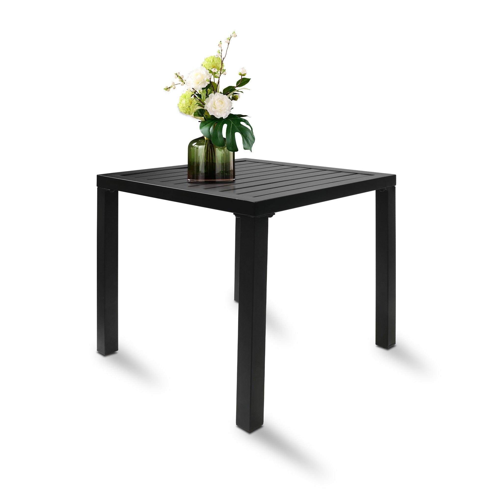 Indoor Outdoor Small Metal Square Side/End Table with Adjustable Legs, Black