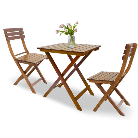 3-Piece Outdoor Wood Bistro Set, Patio Folding Furniture Set