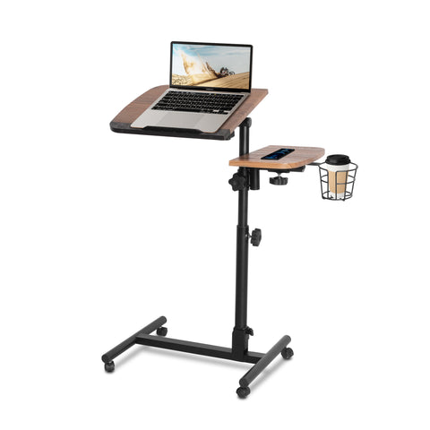 Versatile Mobile Laptop Cart: Height Adjustable Stand with Wheels, Cup Holder, and Lockable Wheels - Ideal for Home, Office, or School Use