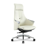 High Back Executive Chair, Ergonomic Leather Office Chair with Adjustable Height and Tilt Function and 360° Swivel Office Chair,White