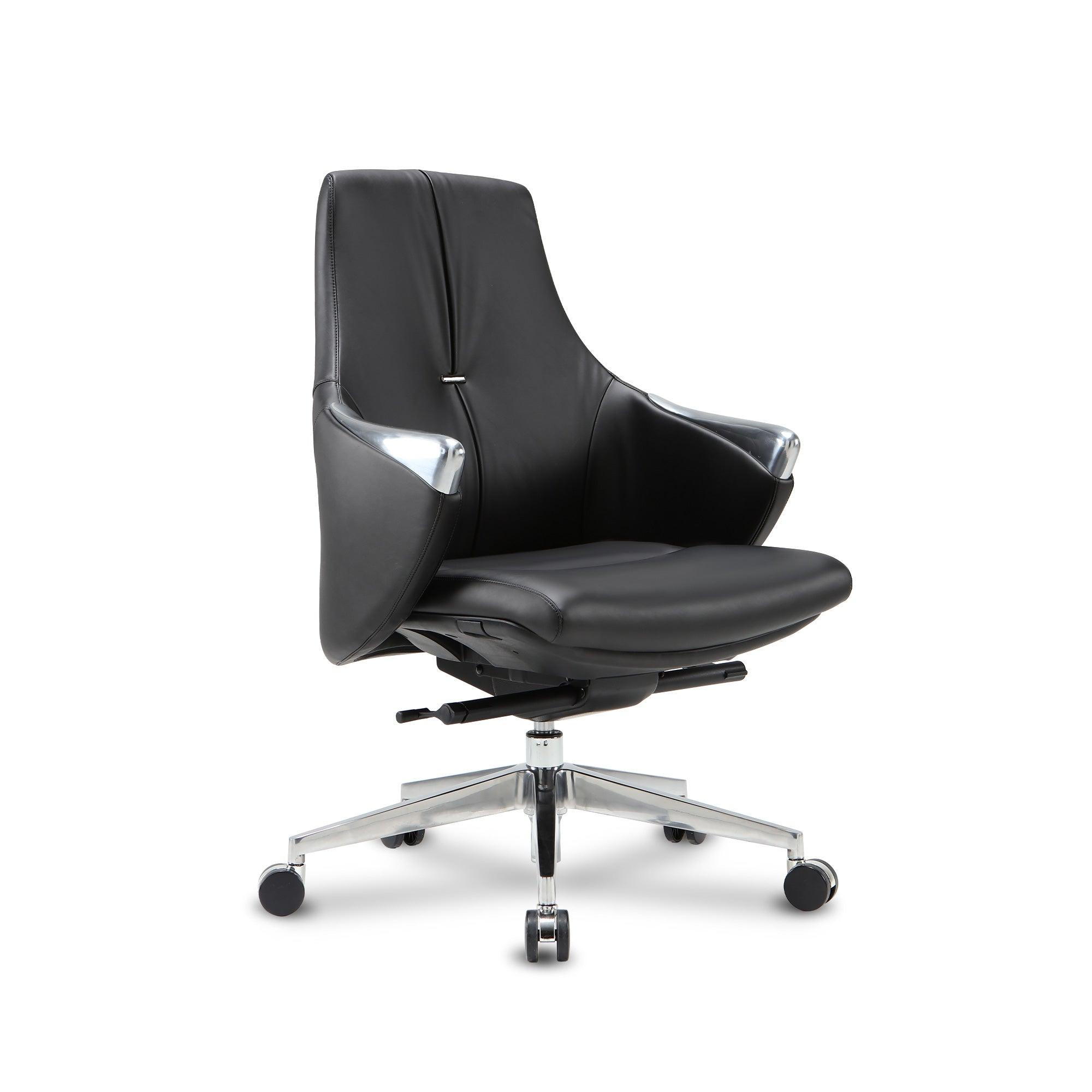 Black Executive Office Chair, Ergonomic Leather Office Chair with Adjustable Height and Tilt Function, 360° Swivel, Computer Desk Chair for Office Home Work