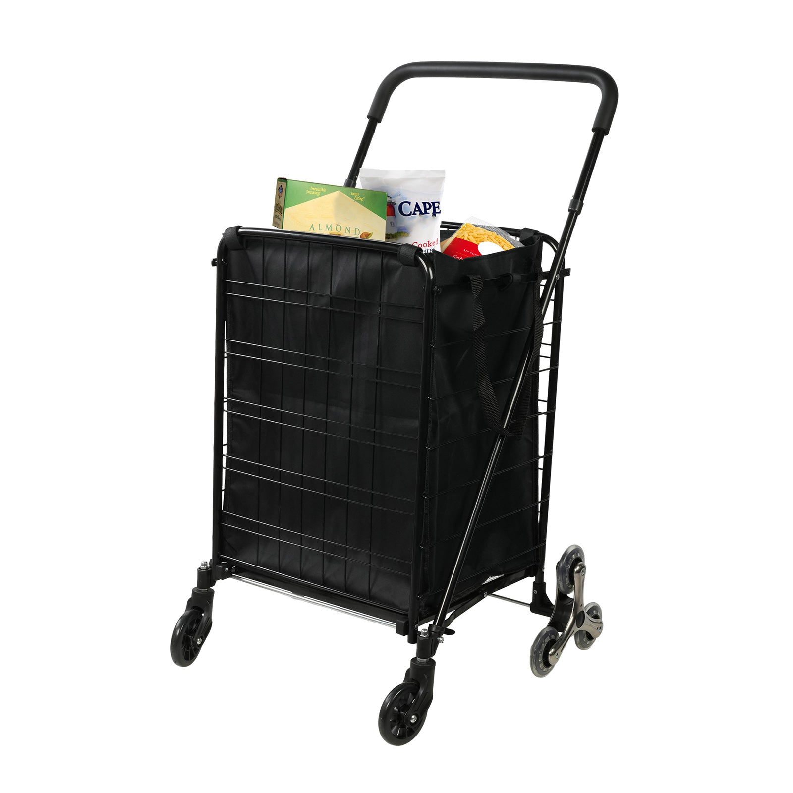 (Out of Stock) Folding Shopping Cart with Wheels and Removable Cloth Liner Holds Up to 77 Lbs.