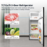 7.7 Cu Ft Mini Fridge with Freezer, Double Door Apartment Size Refrigerator for Bedroom Office or Dorm with Adjustable Remove Glass Shelves , Adjustable Thermostat Control,Energy Saving , Black