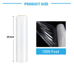 Stretch Film, 20 inches * 1000 Feet Shrink Film, Industrial Strength with Handles, for Handling, Four Rolls