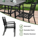 Patio Dining Chairs Set of 2 Outdoor Stackable Arm Chairs, Black