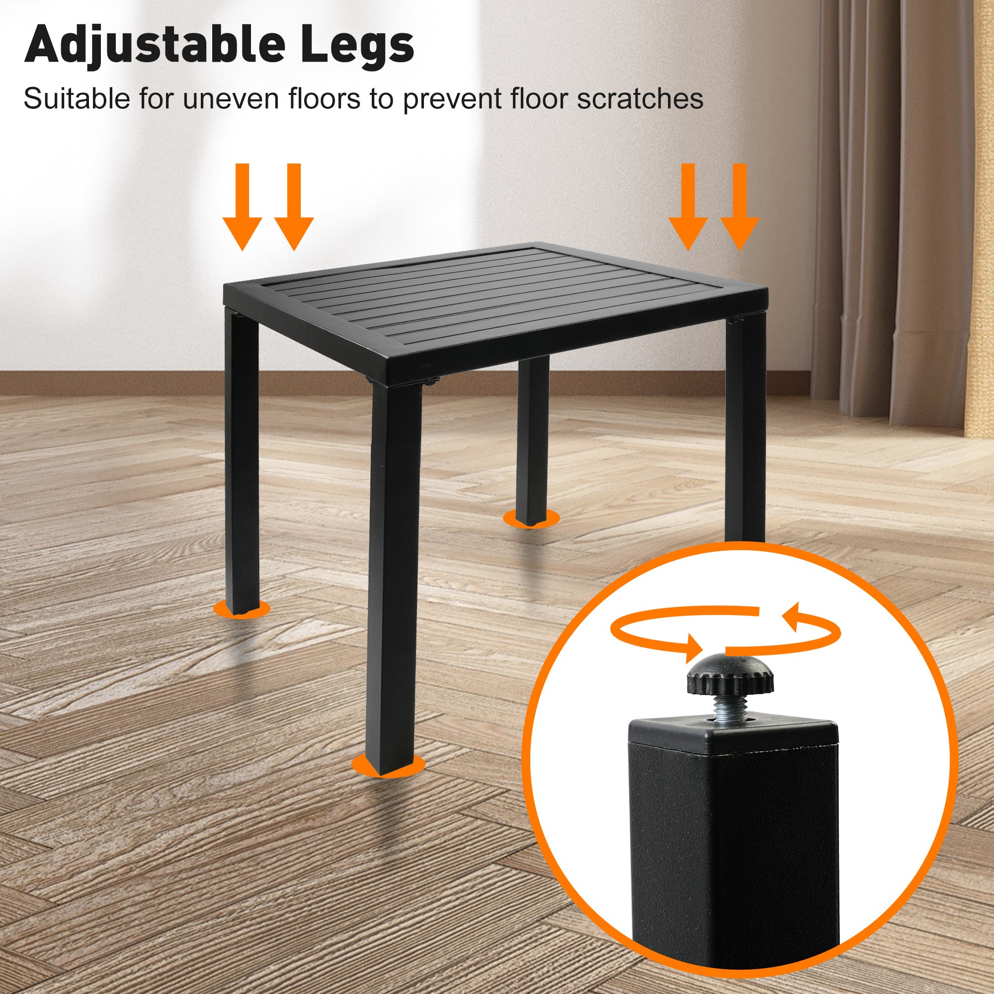 Indoor Outdoor Small Metal Square Side/End Table with Adjustable Legs, Black