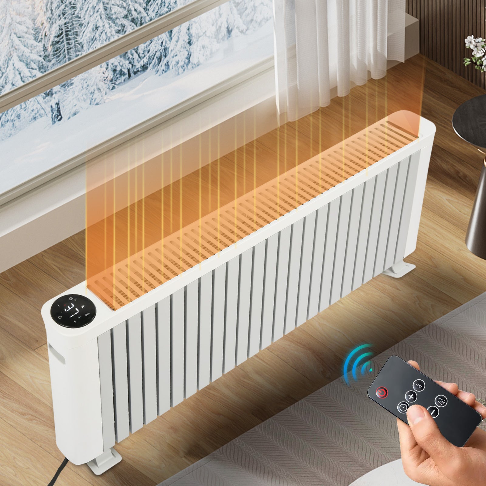 BOSONSHOP Efficient 1500W Baseboard Electric Heater, Silent Convection Heating, Remote Lock, LED Display, Multi-Protection