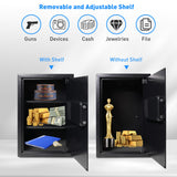 Safe Box with Double Warning Alarm key and Keypad Dual Use Security Lock, Fireproof Safe with LED Light for Storing Valuables, 23.6''x15.4''x16.1''
