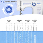 Sewing Machine Two Speed Beginner, Kids Mini Sewing Machine Reverse Sewing, 12 Stitch Pattern, Blue, White