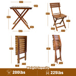 3-Piece Outdoor Wood Bistro Set, Patio Folding Furniture Set