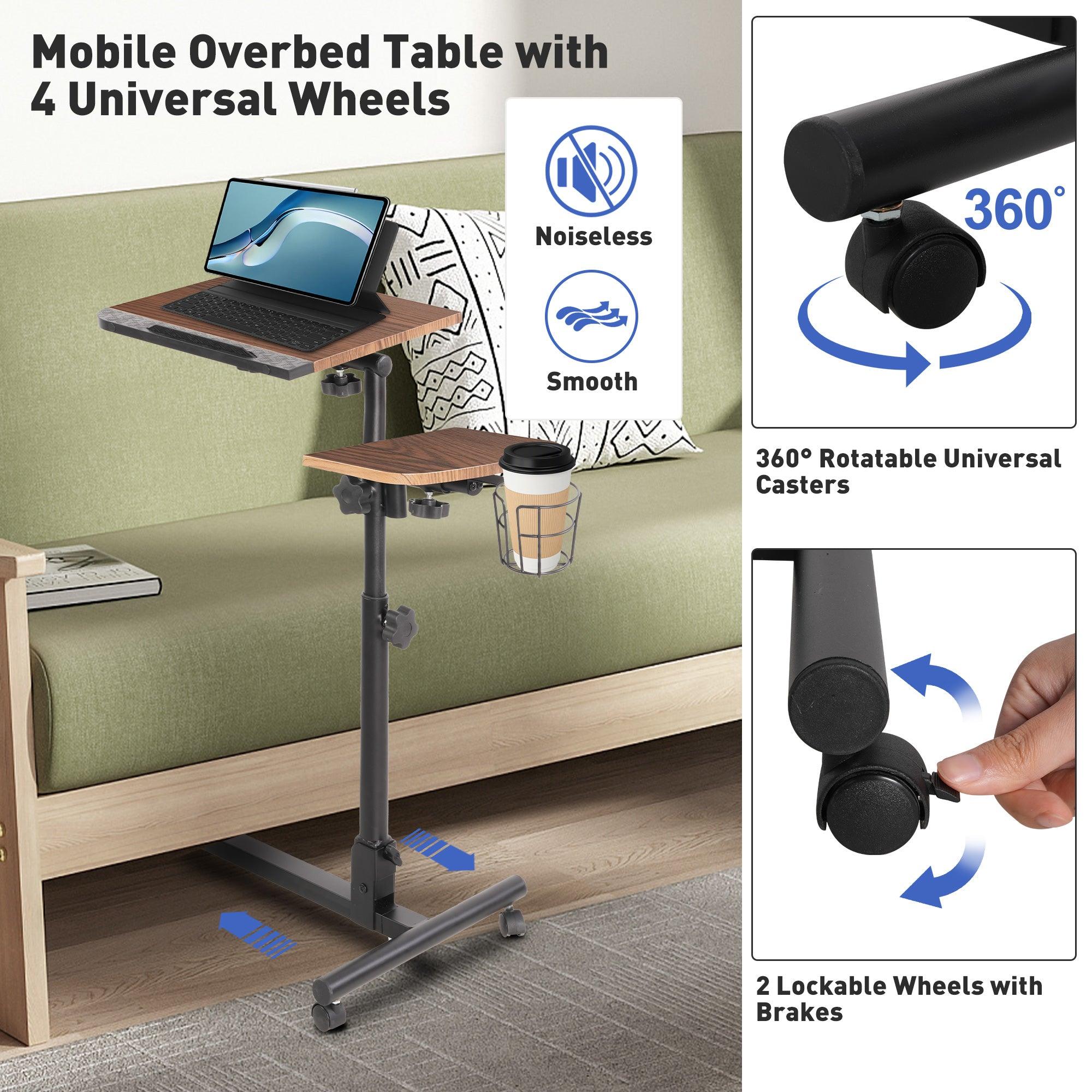 Versatile Mobile Laptop Cart: Height Adjustable Stand with Wheels, Cup Holder, and Lockable Wheels