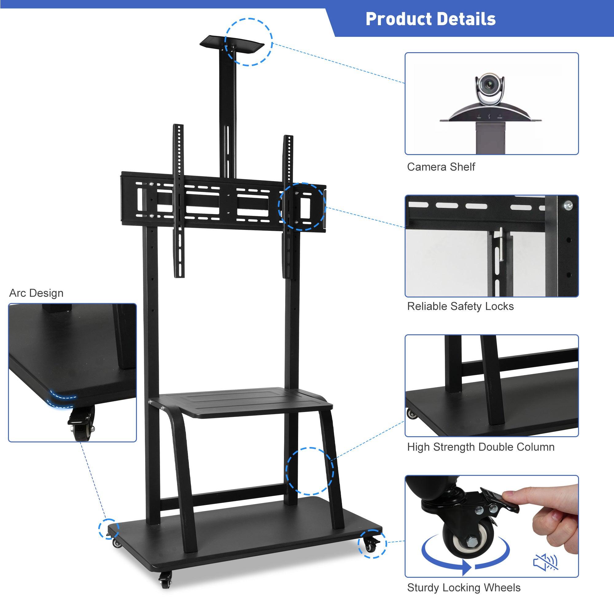 Mobile TV Stand with Wheels for 42-100 Inch Flat Screen TVs - Portable Tall TV Cart with Adjustable Height, Camera Shelf, Holds Up to 330lbs, Max VESA 900x600mm