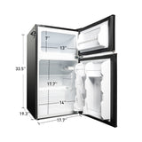 3.2 Cu.Ft Double Door Small Refrigerator with Freezer, Black Mini Fridge with Adjustable Thermostat Control