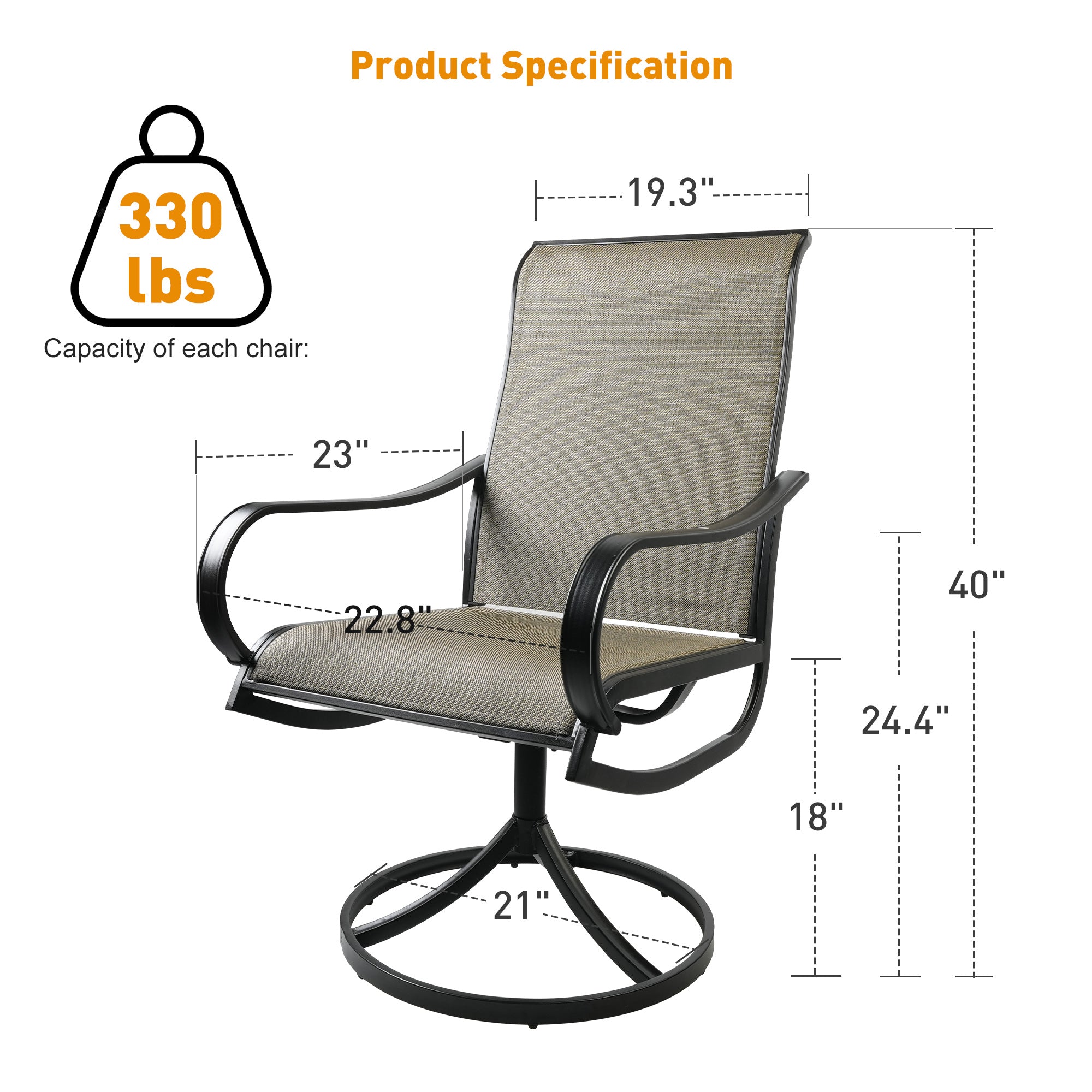 (Out of stock) Swivel Outdoor Dining Chairs Set of 2 Patio Textilene Mesh Fabric Chairs