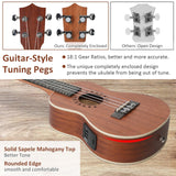 23-inch Mahogany Wood Ukulele, Wooden Electric Ukulele Starter for Adult Practice or Performance, with Tuner Tape and Full Accessories