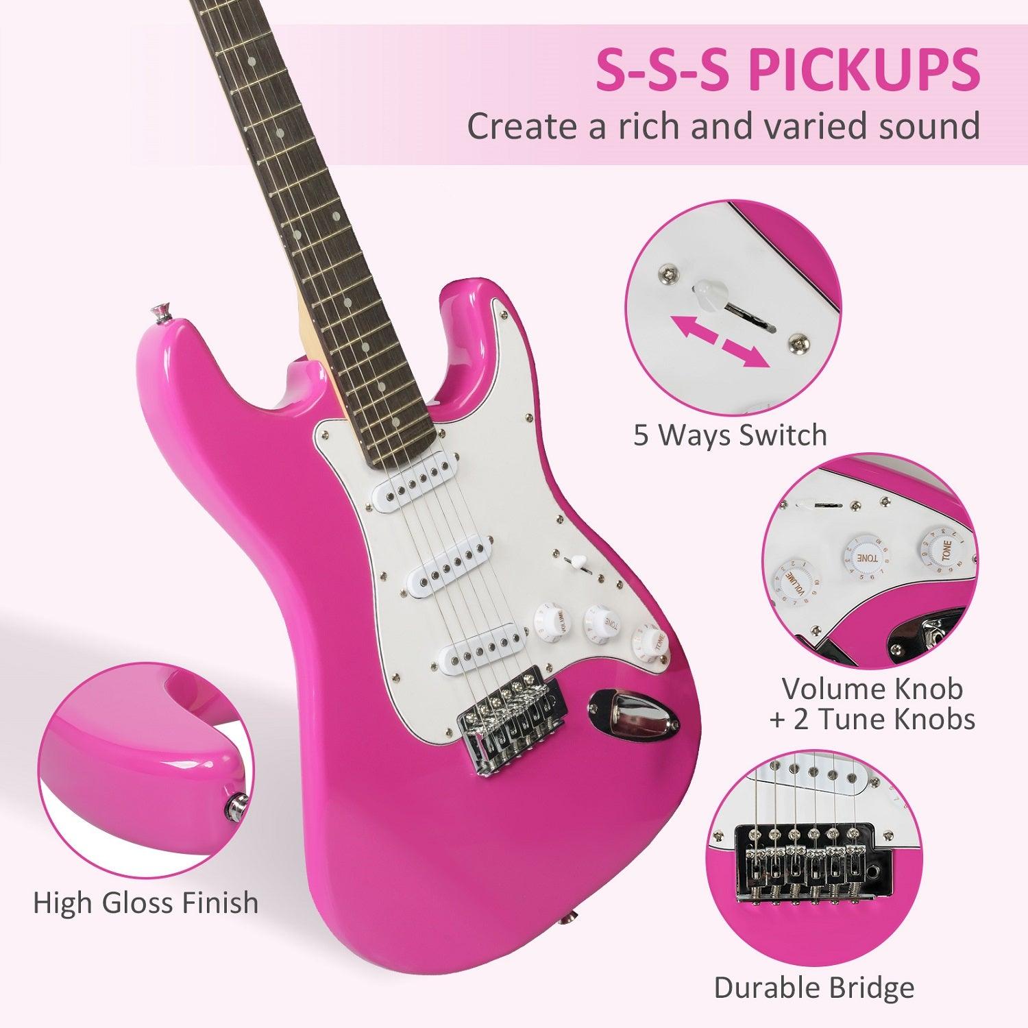 (Out of Stock) Entry Level Electric Guitar Set, 39" Teenage Electric Guitar w/ 15W Amplifier, Carrier Bag, Tuner, Strings, Picks, Cable, Pink