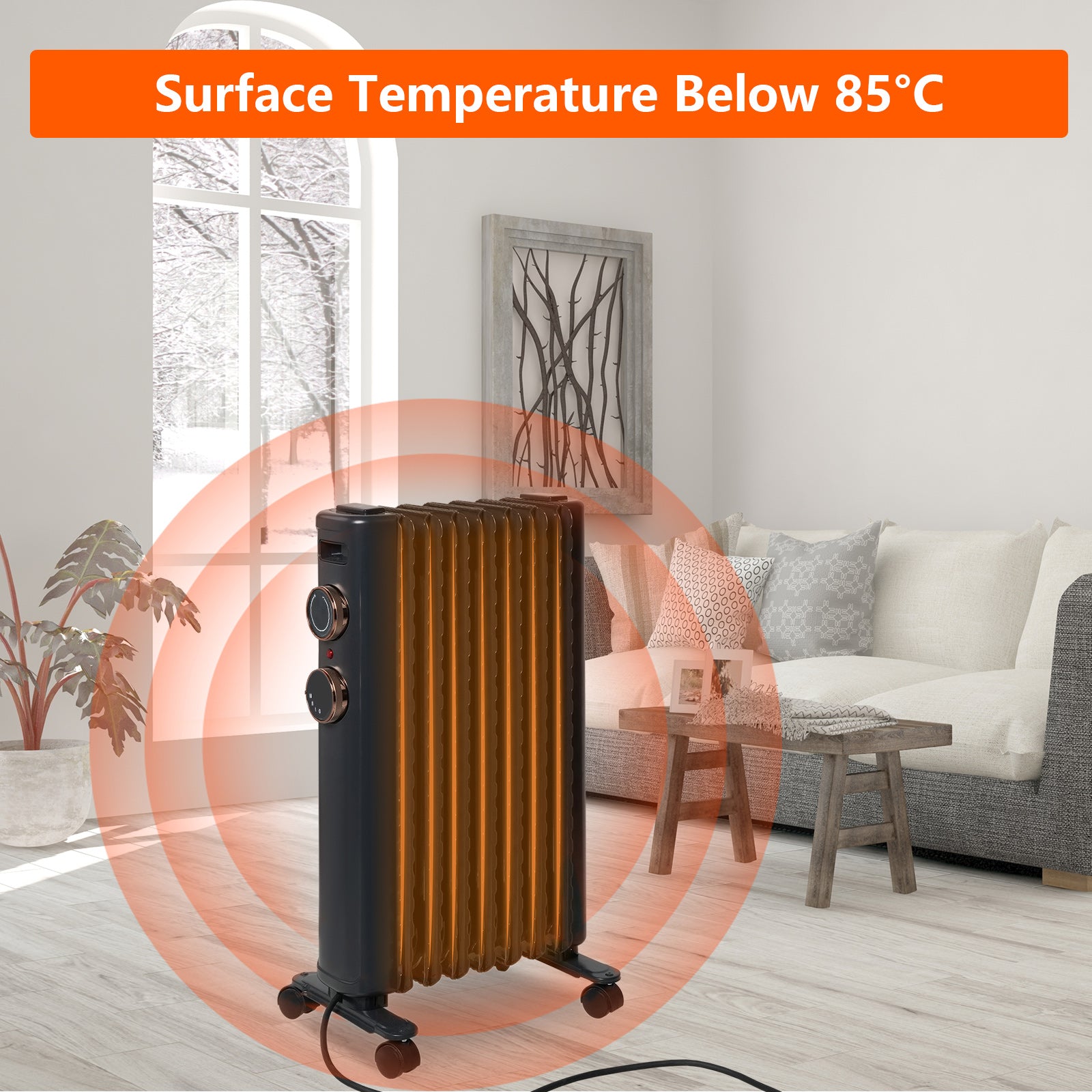1500W Portable Electric Radiator Oil Filled Heater With 3 Heating Modes, Adjustable Thermostat, Matte Black