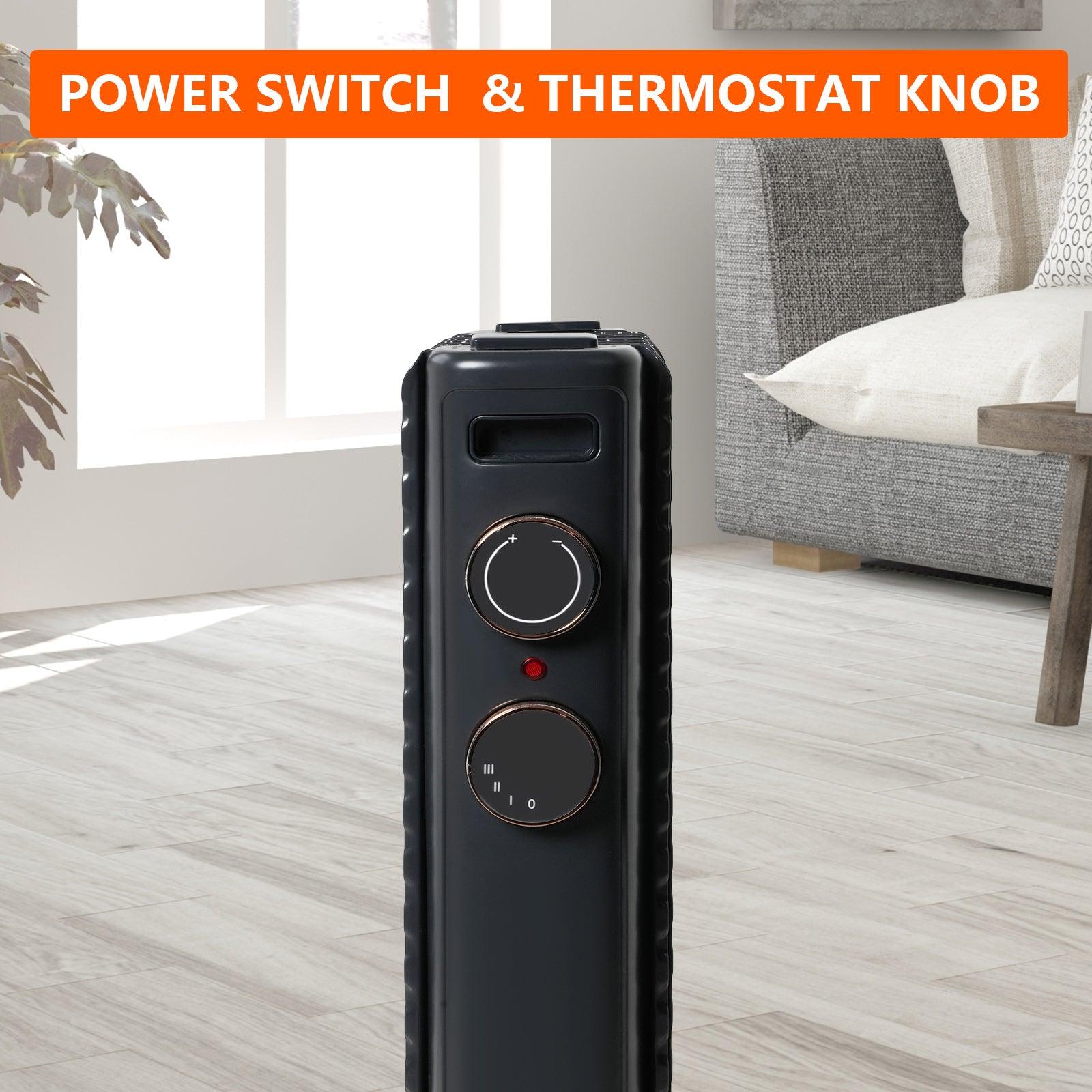 BOSONSHOP 1500W Portable Electric Radiator Oil Filled Heater With 3 Heating Modes, Adjustable Thermostat, Matte Black
