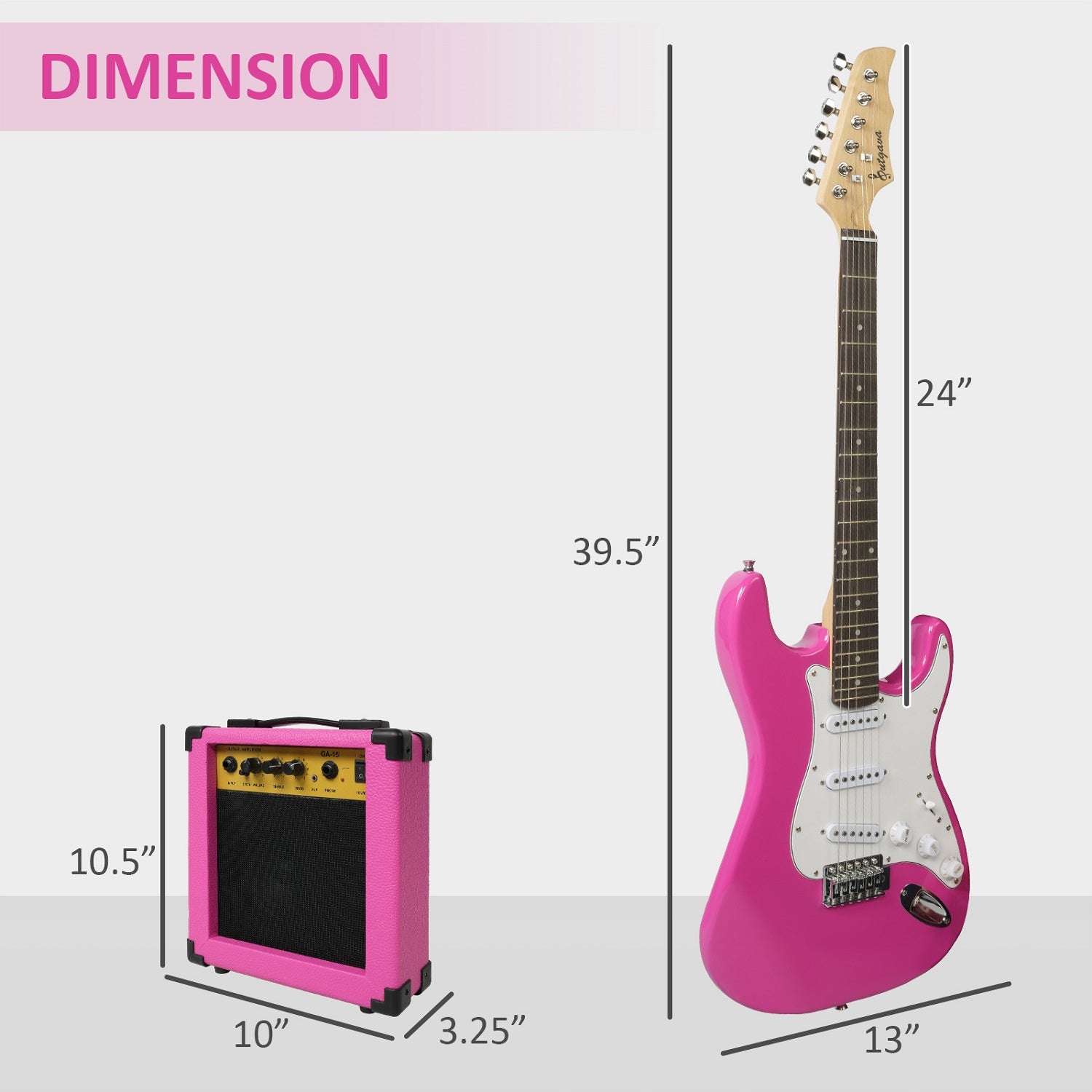 (Out of Stock) Entry Level Electric Guitar Set, 39" Teenage Electric Guitar w/ 15W Amplifier, Carrier Bag, Tuner, Strings, Picks, Cable, Pink