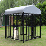 4.9'x4.9'x5.9' Outdoor Medium Wrought Iron Kennel Enclosure, Heavy Duty Playpen Pet Kennel with Waterproof UV Resistant Cover and Security Lock, Black
