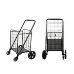 Folding shopping cart with 360 ° rotating wheels, suitable for grocery, laundry, books, luggage travel, 77 pound capacity, black