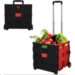 6 Packed Folding Rolling Crate Utility Shopping Cart, Collapsible Grocery Hand Pull 2 Wheels Cart Basket Rolling Tote (Red, Big)