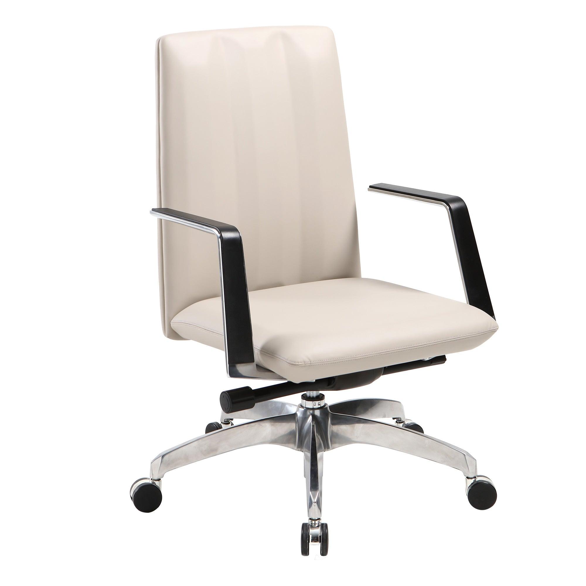 Low Back Chair, Ergonomic Leather Office Chair, Office Chair with Adjustable Height and Tilt Function, 360° Swivel, Large Tall Computer Chair, White