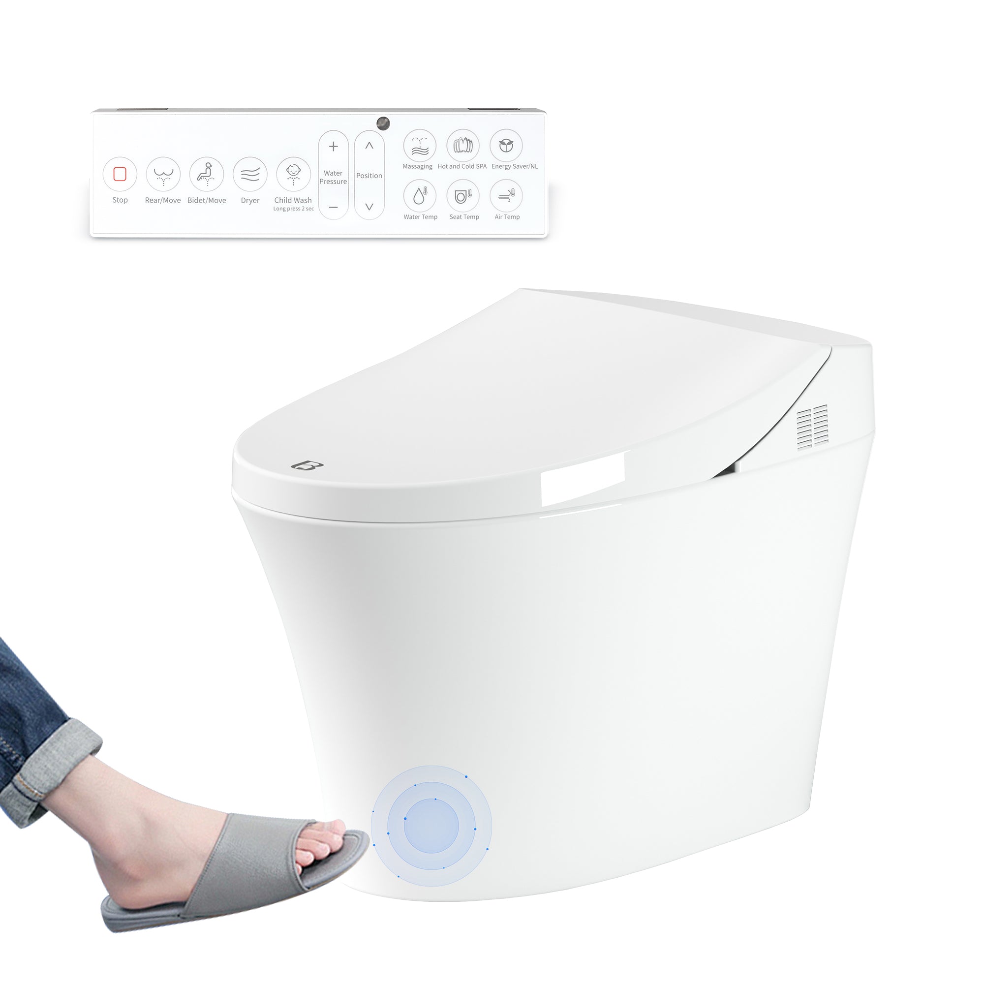Smart Electronic Bidet Toilet with Heated Seat and Dryer, Foot Sensing Modern Toilet Bidet, One Piece Bidet Toilet Seat with Dual Auto Flush, Blackout Flush