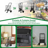 Folding shopping cart with 360 ° rotating wheels, suitable for grocery, laundry, books, luggage travel, 77 pound capacity, black