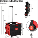 6 Packed Folding Rolling Crate Utility Shopping Cart, Collapsible Grocery Hand Pull 2 Wheels Cart Basket Rolling Tote (Red, Big)