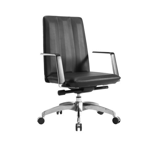 Low Back Chair, Ergonomic Leather Office Chair, Office Chair with Adjustable Height and Tilt Function, 360° Swivel, Large Tall Computer Chair, Black