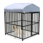 4.9'x4.9'x5.9' Outdoor Medium Wrought Iron Kennel Enclosure, Heavy Duty Playpen Pet Kennel with Waterproof UV Resistant Cover and Security Lock, Black