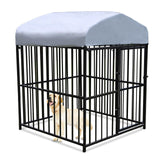 4.9'x4.9'x5.9' Outdoor Medium Wrought Iron Kennel Enclosure, Heavy Duty Playpen Pet Kennel with Waterproof UV Resistant Cover and Security Lock, Black