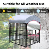 4.9'x4.9'x5.9' Outdoor Medium Wrought Iron Kennel Enclosure, Heavy Duty Playpen Pet Kennel with Waterproof UV Resistant Cover and Security Lock, Black