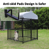 4.9'x4.9'x5.9' Outdoor Medium Wrought Iron Kennel Enclosure, Heavy Duty Playpen Pet Kennel with Waterproof UV Resistant Cover and Security Lock, Black
