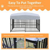 7.8'x4'x5' Outdoor Large Wrought Iron Kennel Enclosure, Heavy Duty Playpen Pet Kennel with Waterproof UV Resistant Cover and Security Lock, Black