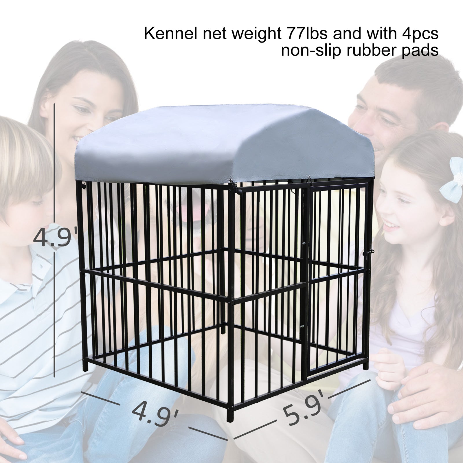 4.9'x4.9'x5.9' Outdoor Medium Wrought Iron Kennel Enclosure, Playpen Pet Kennel with Waterproof UV Resistant Cover and Security Lock, Black