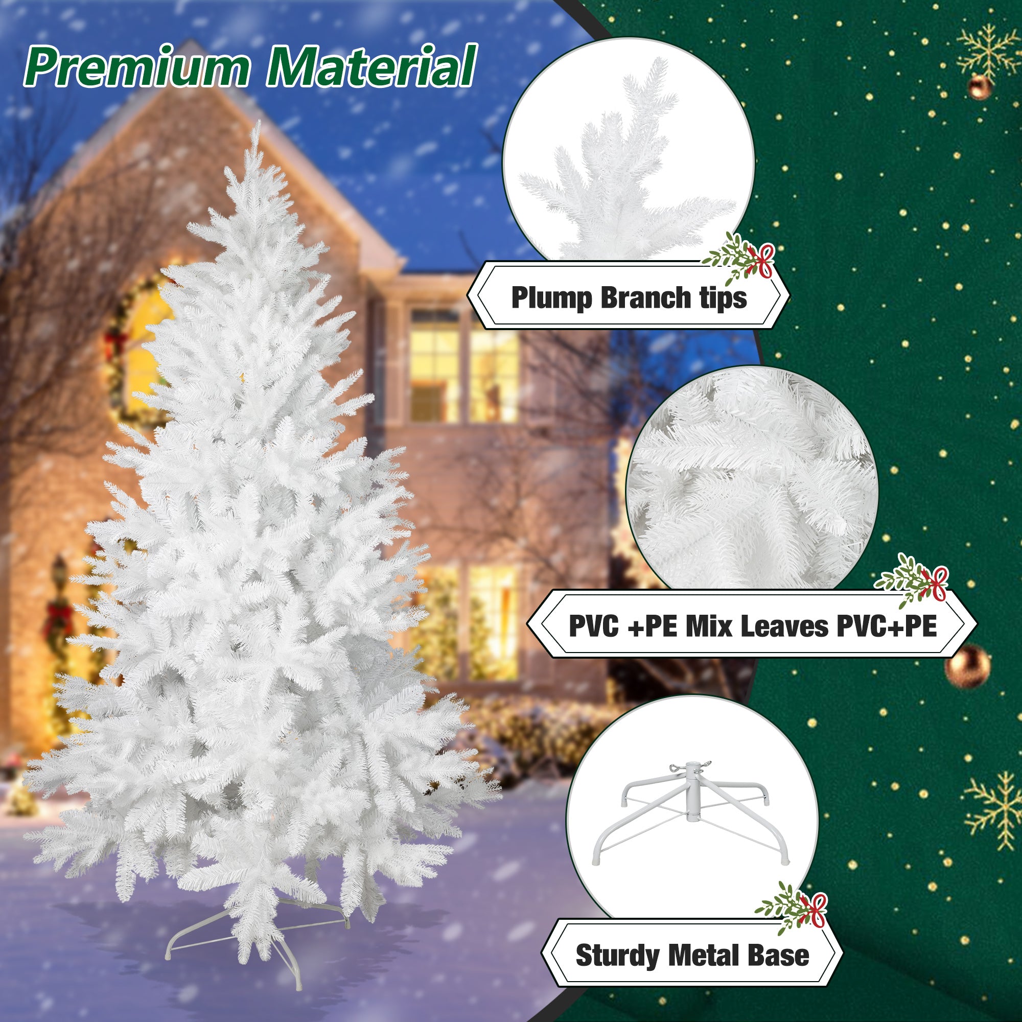 6.9' White Artificial Christmas Pine Tree Xmas Tree with 1150 Branch Tips Metal Stand