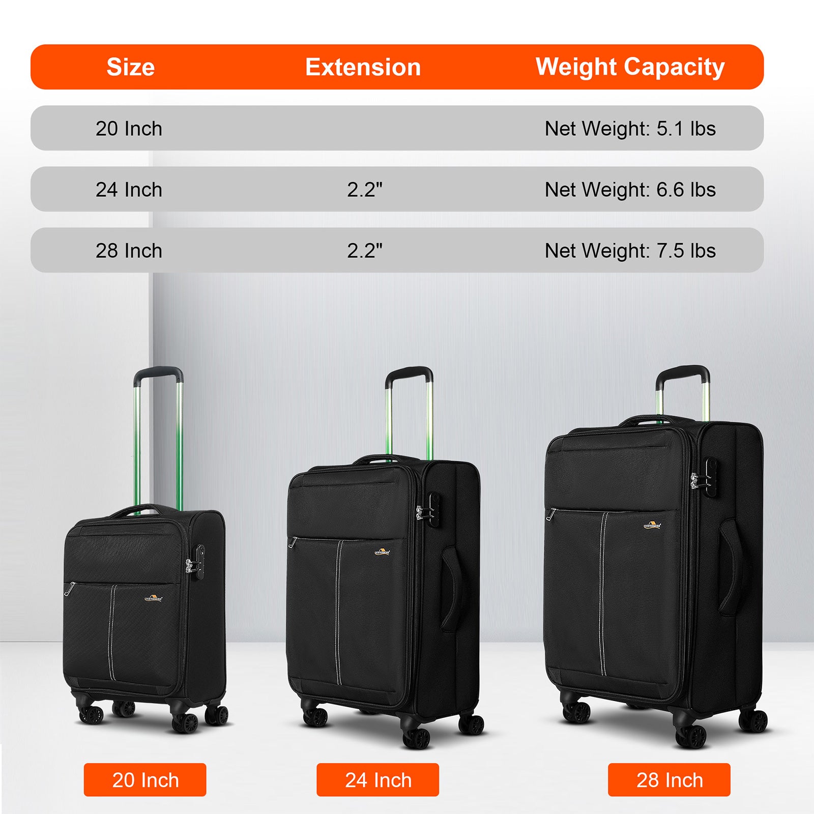 Luggage Sets 3 Piece Suitcase Set 20"/24"/28", Expandable Carry on Suitcase with Spinner Wheels and Lock, Black