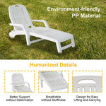 Folding Lounger, Foldable Beach Lounger with Storage Space, Plastic Lounger Backrest with Four Special Adjustable Angle, with Wheels