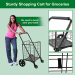 Folding shopping cart with 360 ° rotating wheels, suitable for grocery, laundry, books, luggage travel, 77 pound capacity, black