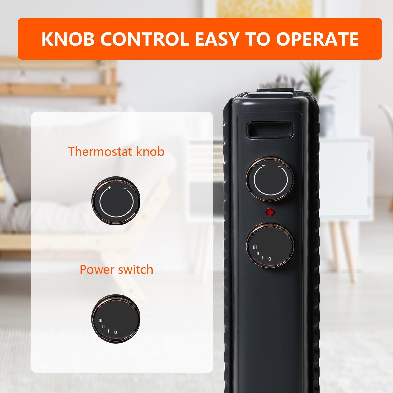 BOSONSHOP 1500W Portable Electric Radiator Oil Filled Heater With 3 Heating Modes, Adjustable Thermostat, Matte Black