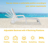 Folding Lounger, Foldable Beach Lounger with Storage Space, Plastic Lounger Backrest with Four Special Adjustable Angle, with Wheels