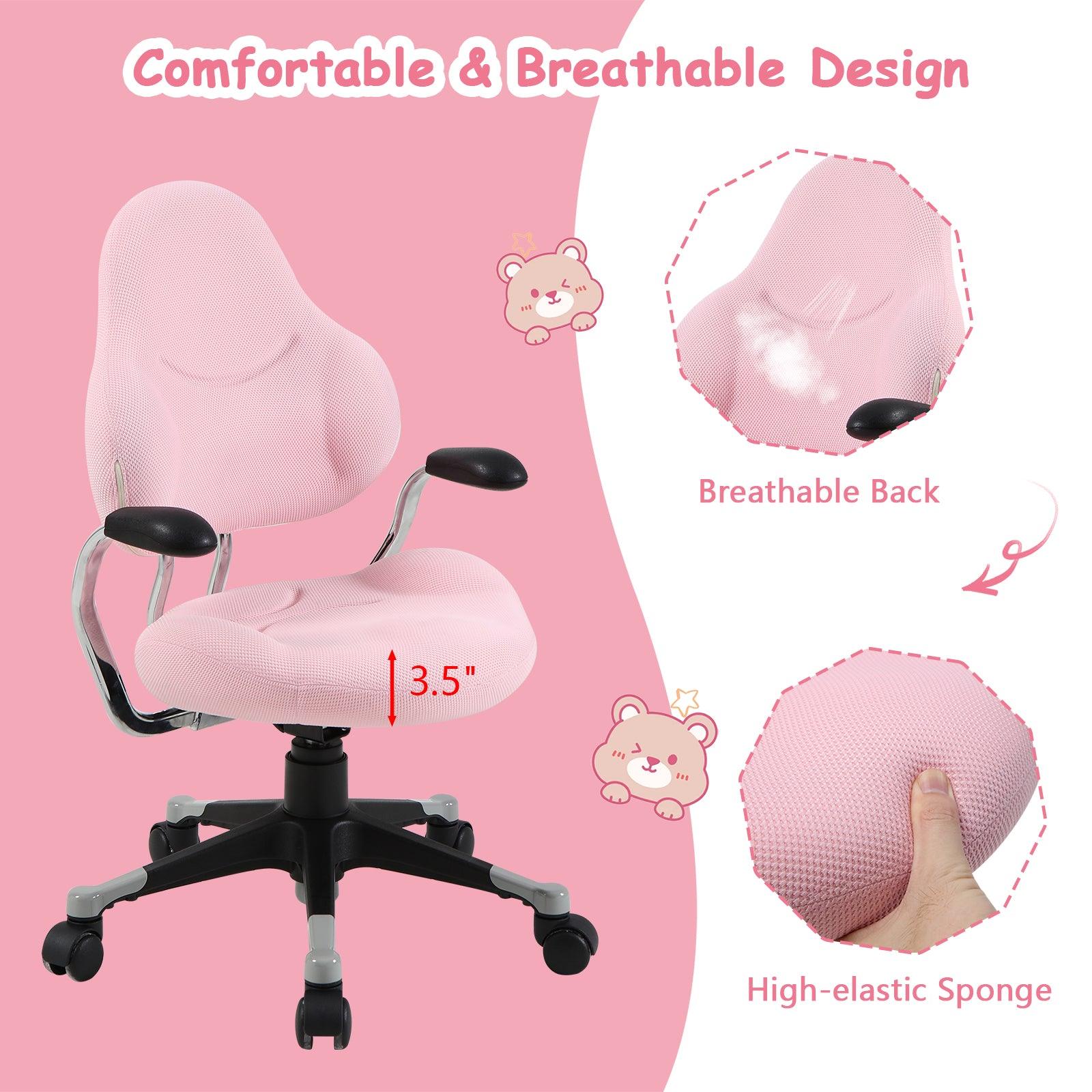 Ergonomic Children Kids Study Desk Chair Swivel Chair with Adjustable Height Mesh Mid-Back, Pink