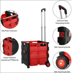 6 Packed Folding Rolling Crate Utility Shopping Cart, Collapsible Grocery Hand Pull 2 Wheels Cart Basket Rolling Tote (Red, Big)