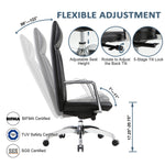 High Back Chair, Ergonomic Leather Office Chair, Office Chair with Adjustable Height and Tilt Function, 360° Swivel, Large Tall Computer Chair, Black