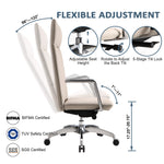 High Back Chair, Ergonomic Leather Office Chair, Office Chair with Adjustable Height and Tilt Function, 360° Swivel, Large Tall Computer Chair, White